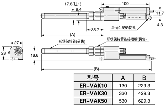 形状保持管、形状保持管连接喷嘴(ER-VAK□、ER-VAJK)(另售)安装图