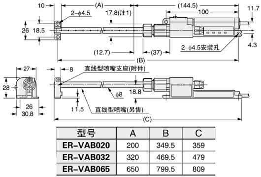 直线型喷嘴(ER-VAB□)(另售)安装图