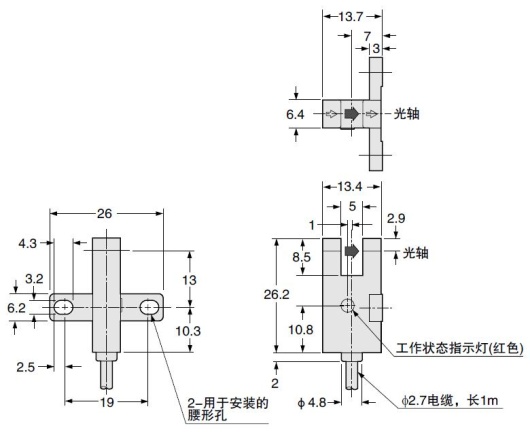 (注3):如果在+50以上的环境温度下使用,请务必将传感器安装于金属体上。 (注4):请注意,当环境温度在-10以下时,PM-24-R型电缆会失去伸缩性。 (注5):PM-24-R的电缆适用于移动机座上的耐弯曲电缆。当传感器安装在移动机座上时,固定传感器电缆接点使得没有压力施加在上面。 (PM-24-R以外不适于安装在移动机座上。)